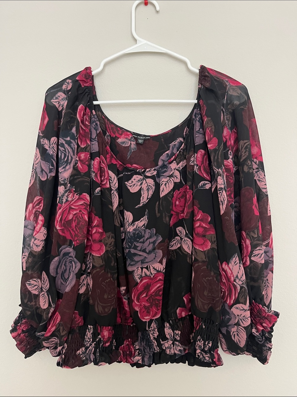 GUESS Romantic Blouse with Fuchsia Floral Print - Picture 3 of 5